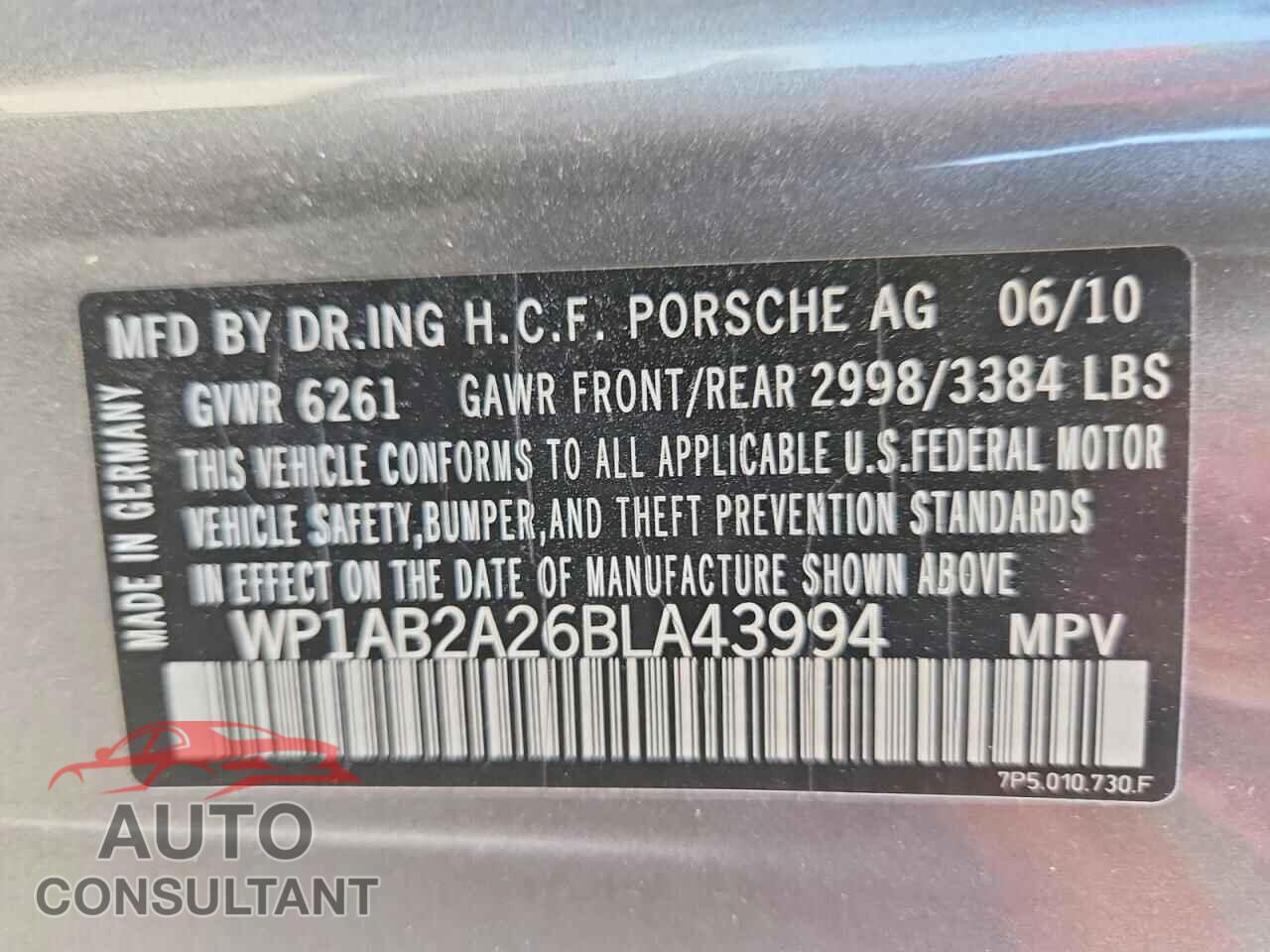 PORSCHE CAYENNE 2011 - WP1AB2A26BLA43994