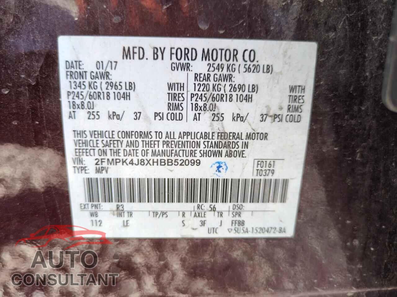 FORD EDGE 2017 - 2FMPK4J8XHBB52099