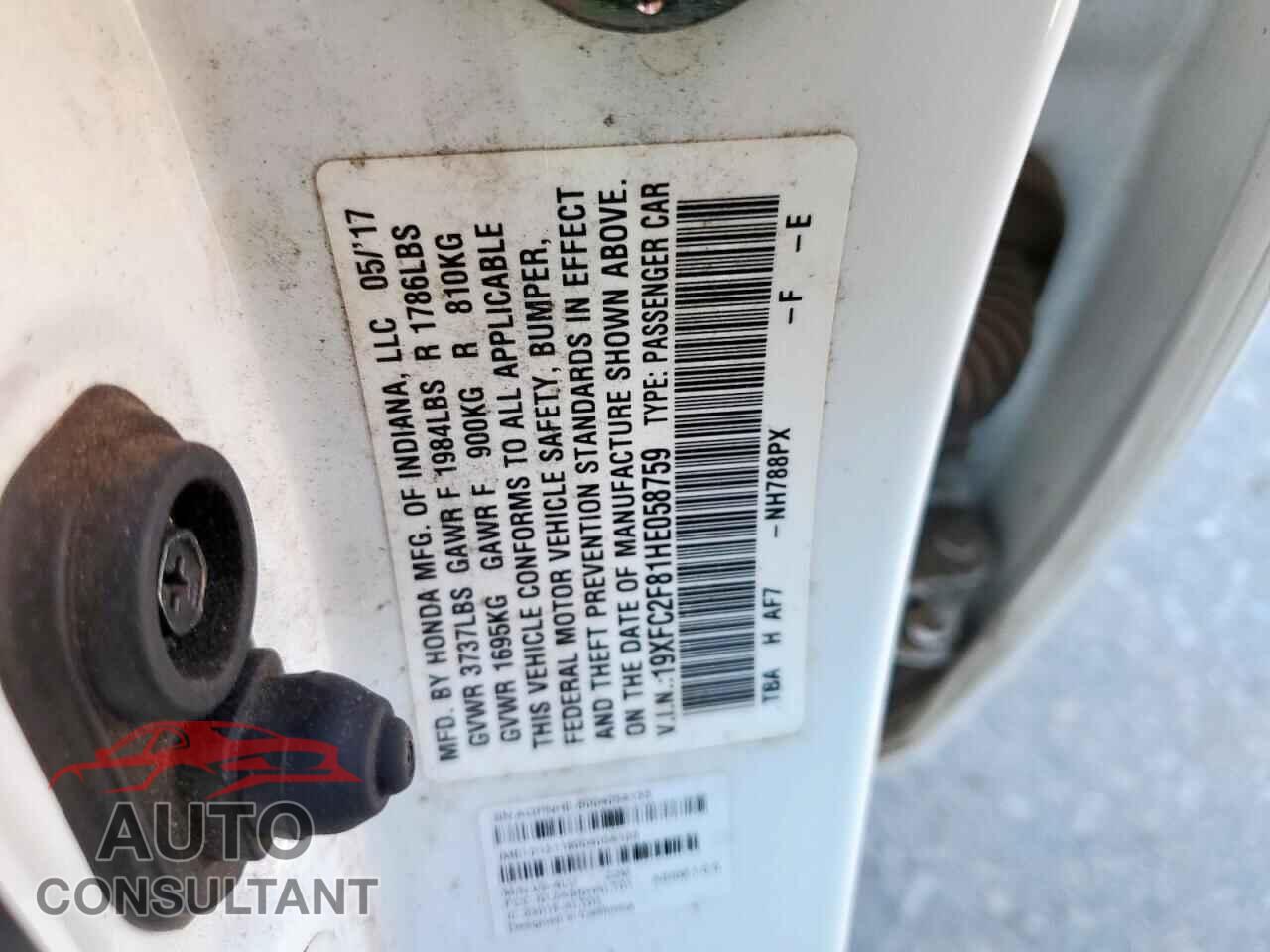 HONDA CIVIC 2017 - 19XFC2F81HE058759