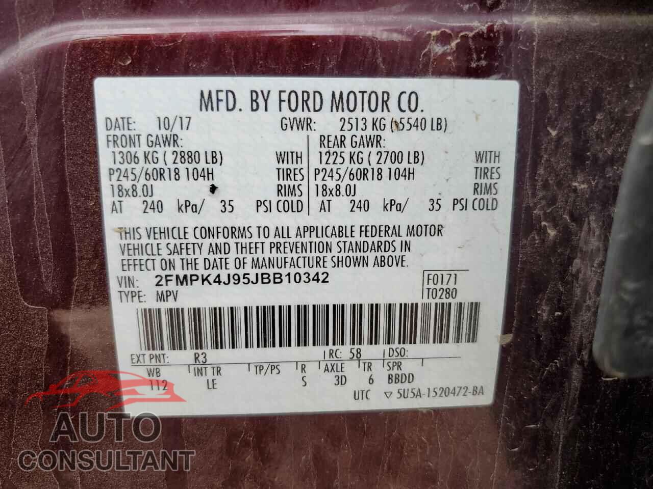 FORD EDGE 2018 - 2FMPK4J95JBB10342