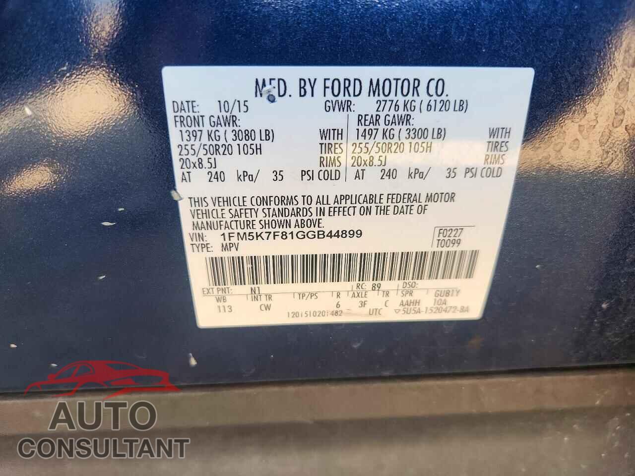 FORD EXPLORER 2016 - 1FM5K7F81GGB44899