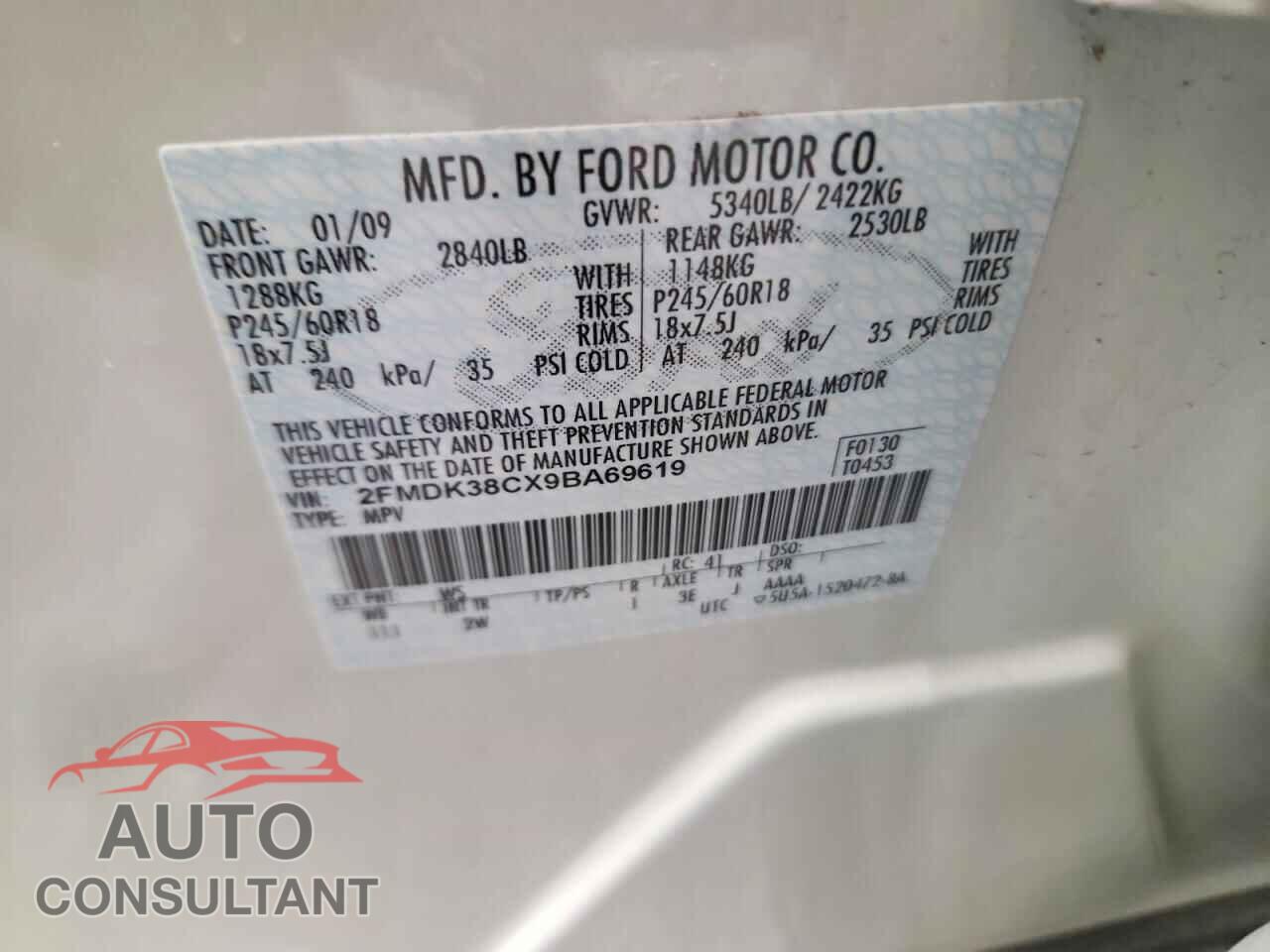 FORD EDGE 2009 - 2FMDK38CX9BA69619