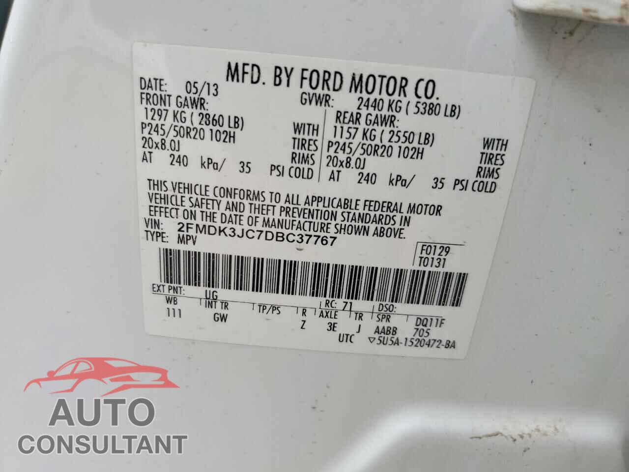FORD EDGE 2013 - 2FMDK3JC7DBC37767
