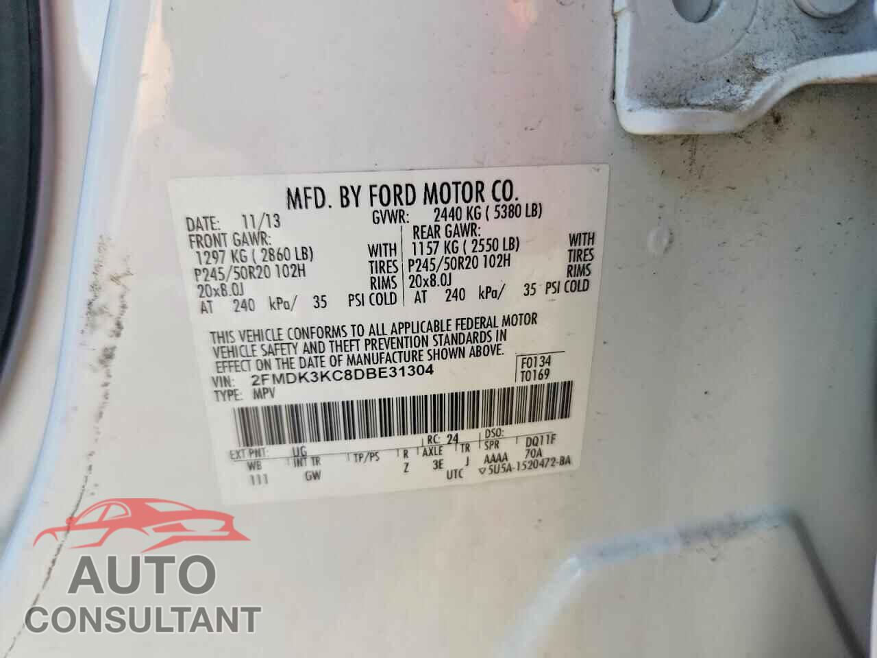 FORD EDGE 2013 - 2FMDK3KC8DBE31304