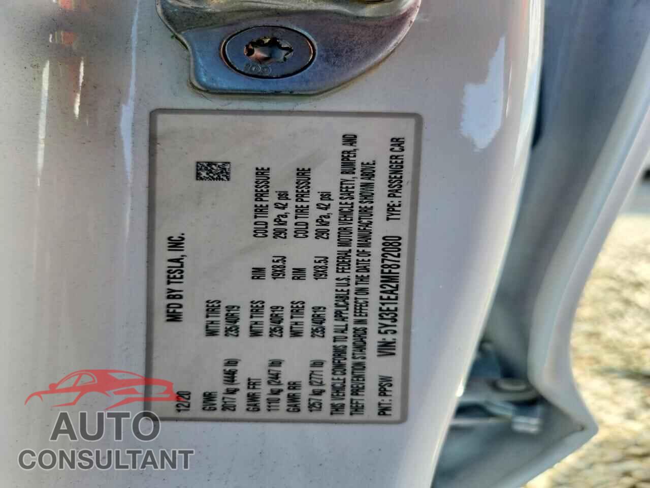 TESLA MODEL 3 2021 - 5YJ3E1EA2MF872080