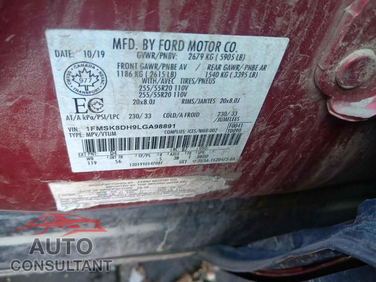 FORD EXPLORER 2020 - 1FMSK8DH9LGA98891