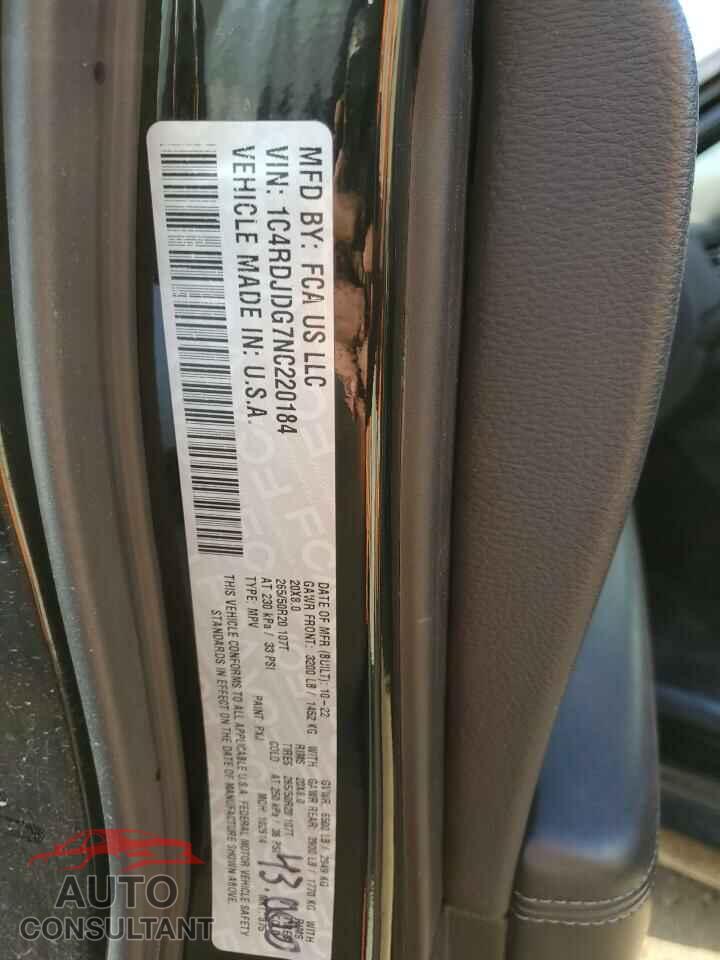 DODGE DURANGO 2022 - 1C4RDJDG7NC220184