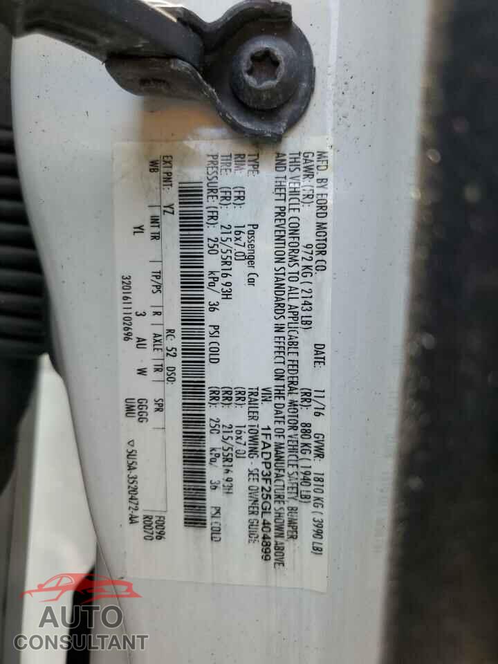 FORD FOCUS 2016 - 1FADP3F25GL404899