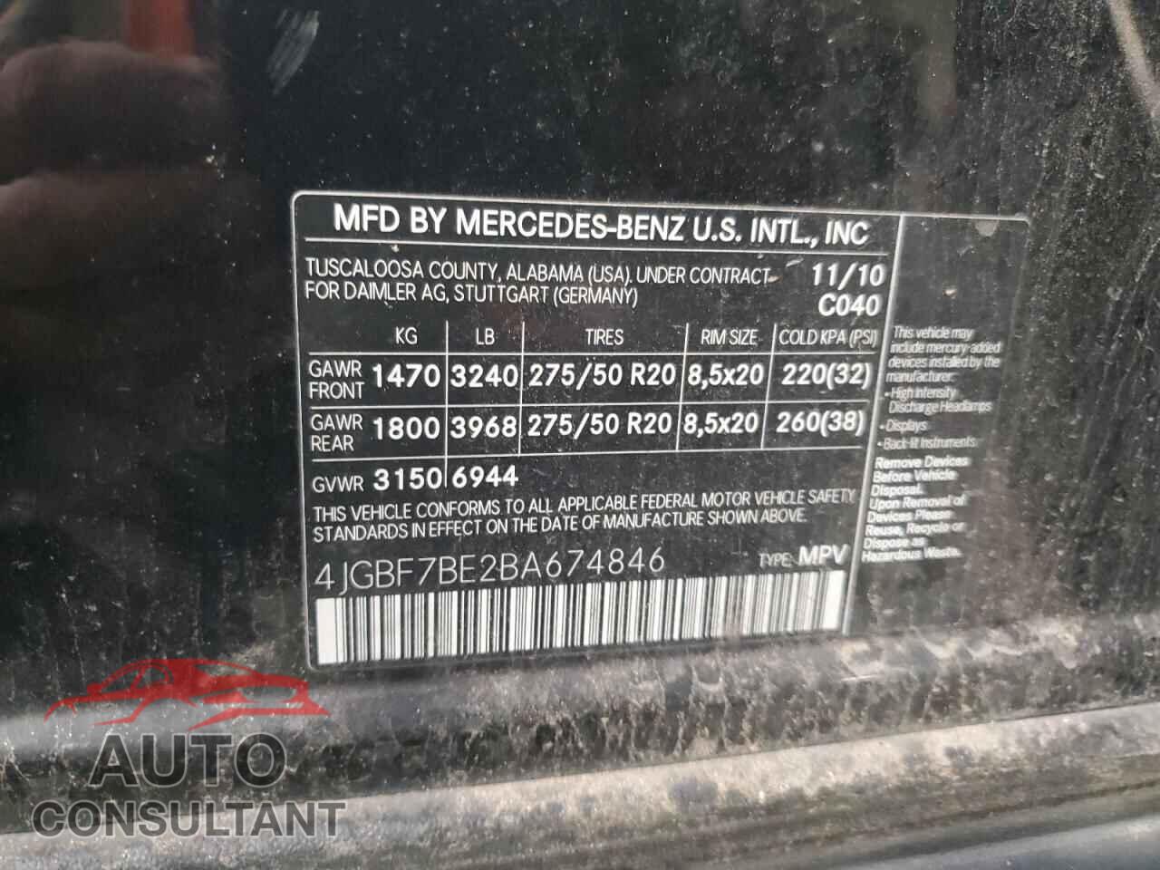 MERCEDES-BENZ GL-CLASS 2011 - 4JGBF7BE2BA674846