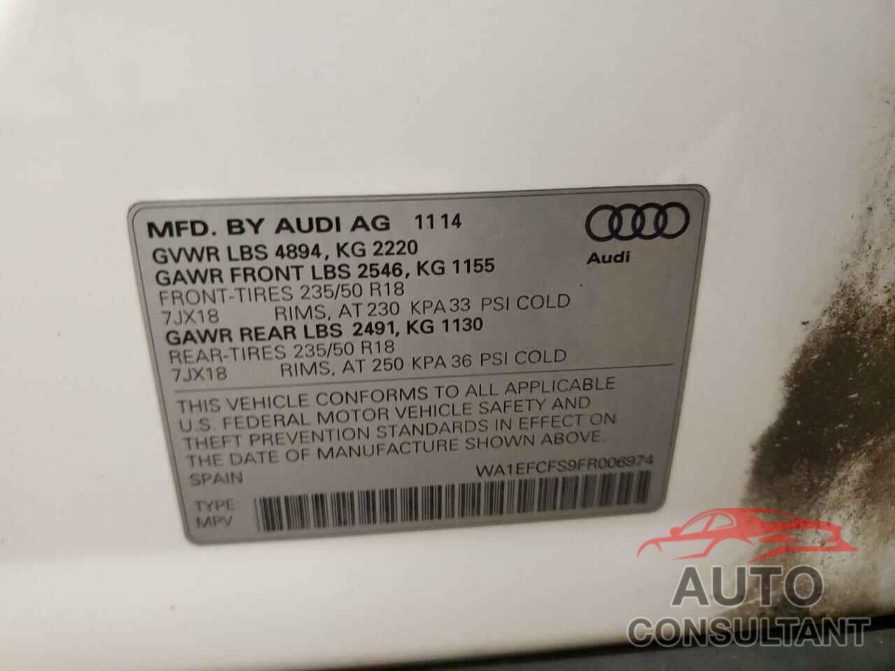 AUDI Q3 2015 - WA1EFCFS9FR006974