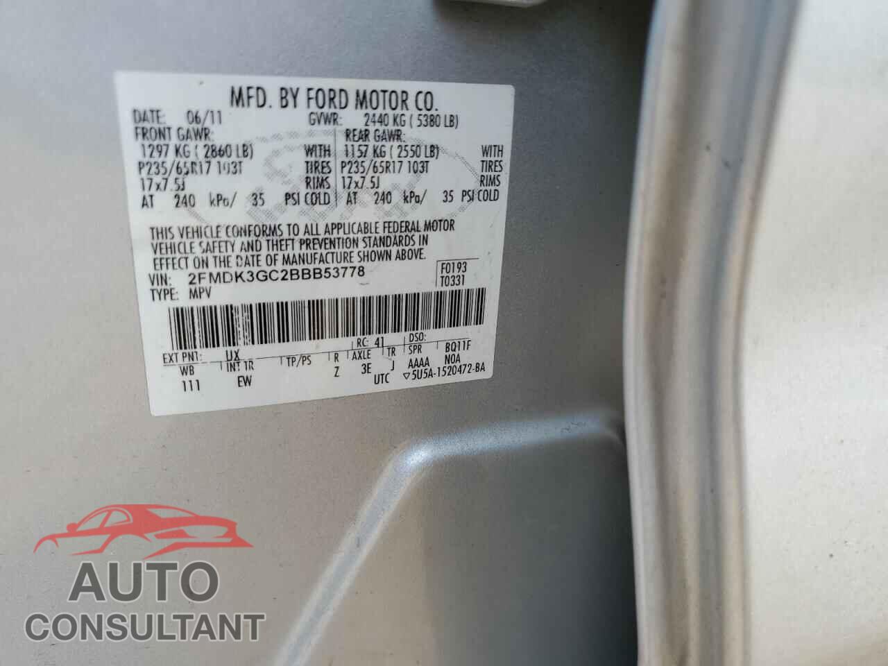 FORD EDGE 2011 - 2FMDK3GC2BBB53778