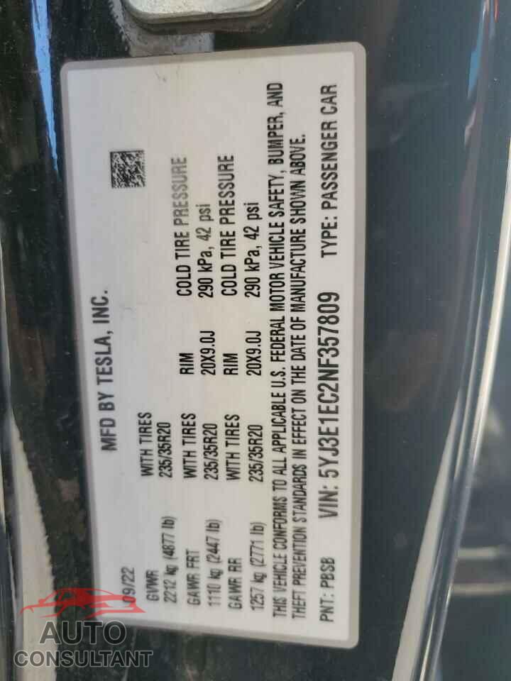 TESLA MODEL 3 2022 - 5YJ3E1EC2NF357809