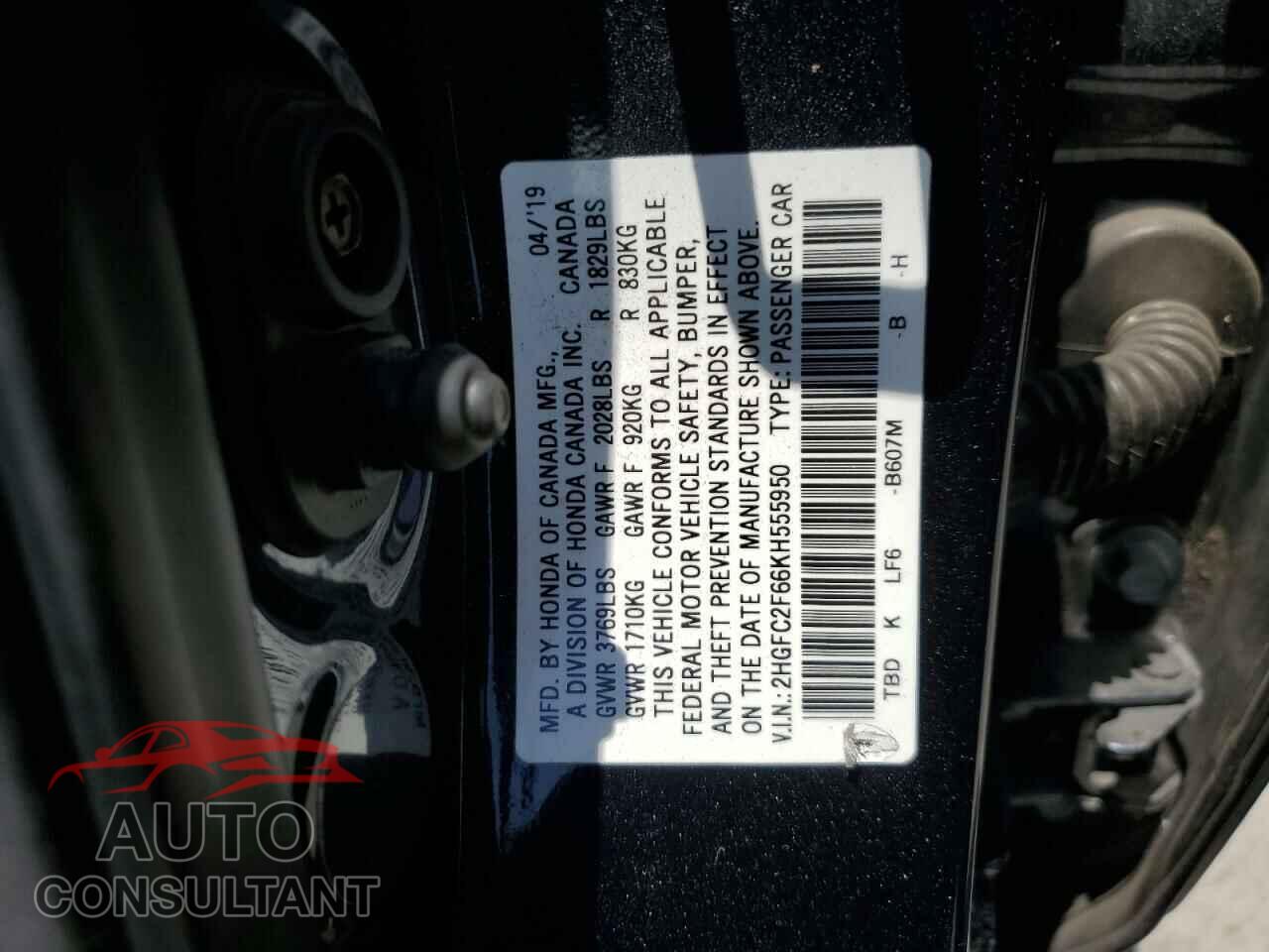 HONDA CIVIC 2019 - 2HGFC2F66KH555950