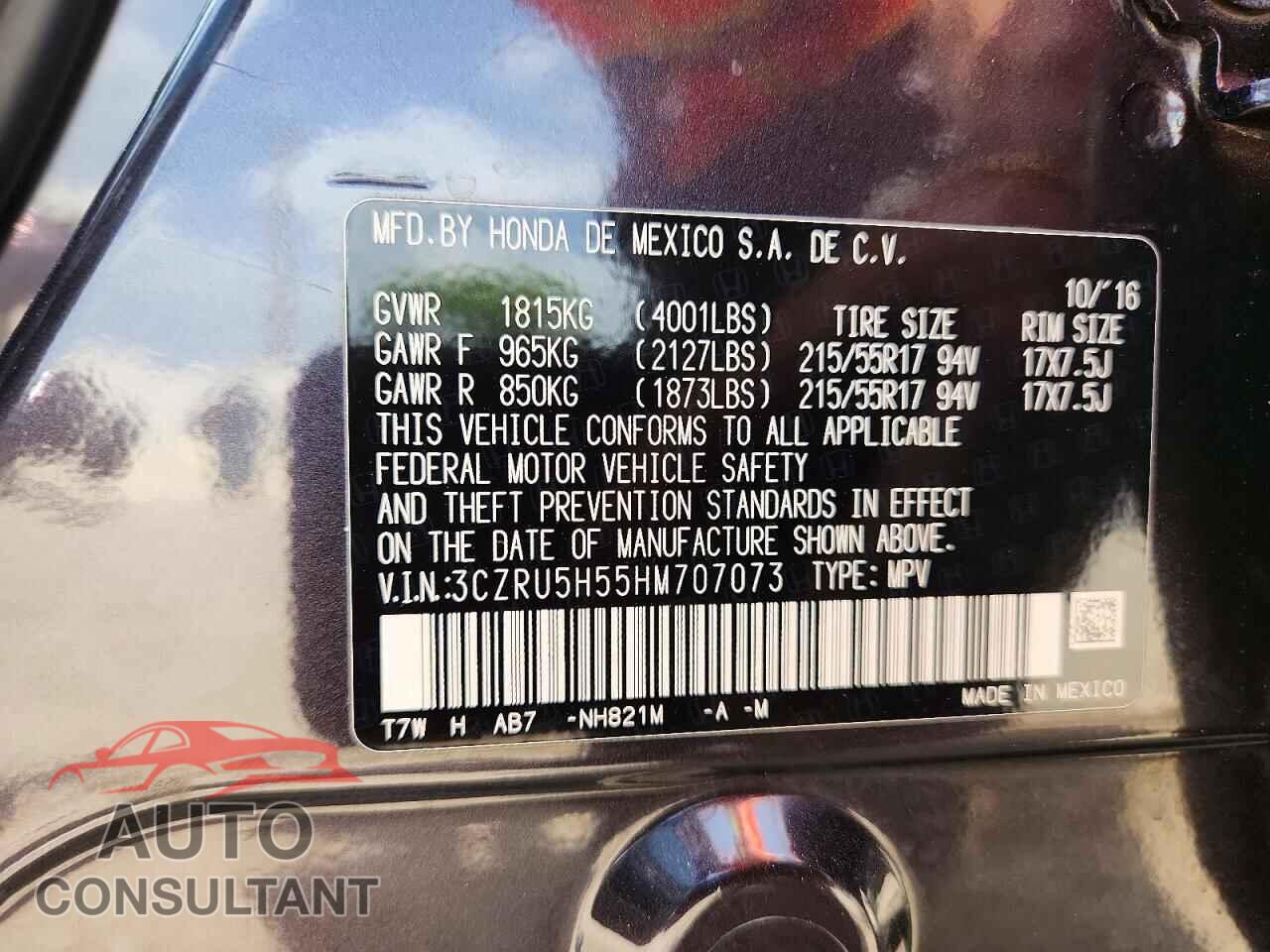 HONDA HR-V 2017 - 3CZRU5H55HM707073