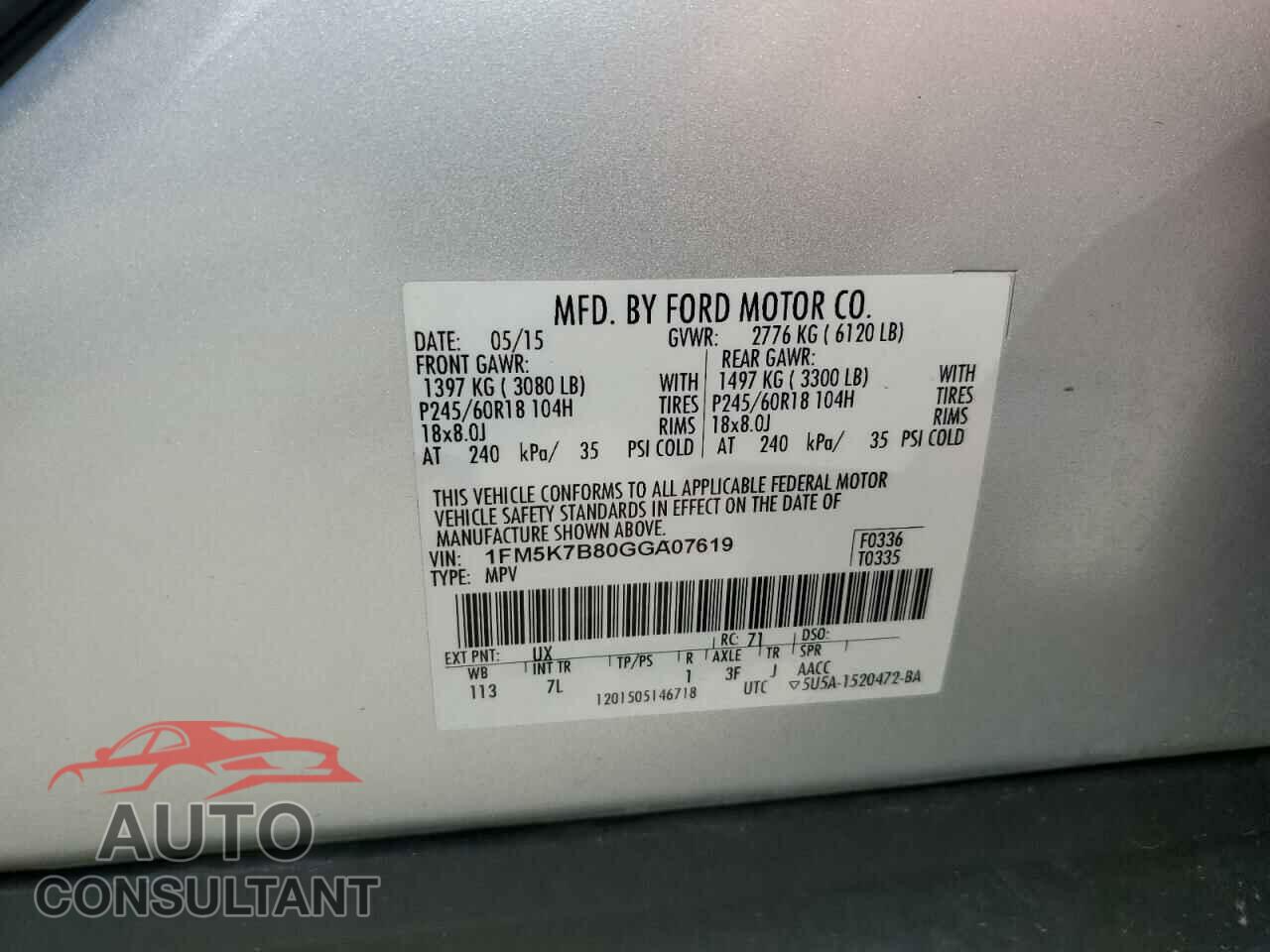 FORD EXPLORER 2016 - 1FM5K7B80GGA07619