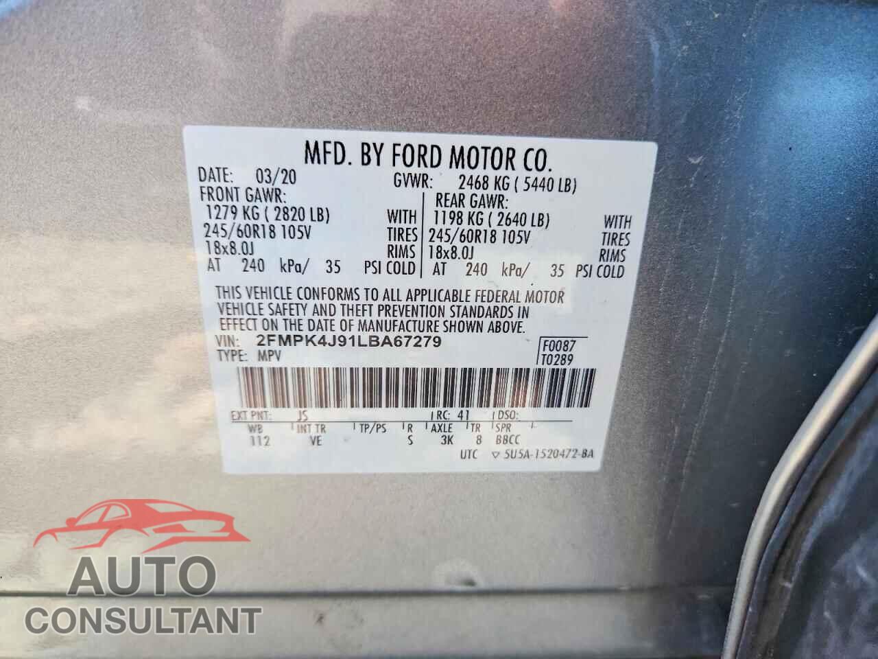 FORD EDGE 2020 - 2FMPK4J91LBA67279