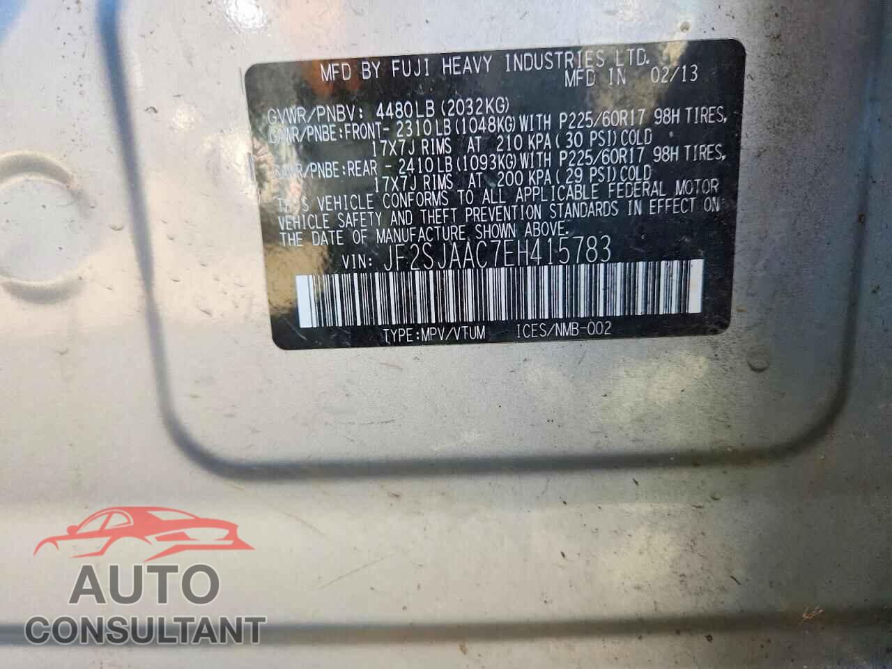 SUBARU FORESTER 2014 - JF2SJAAC7EH415783