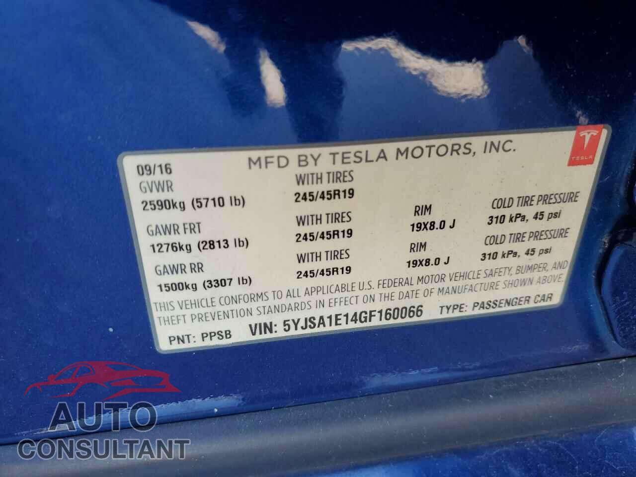 TESLA MODEL S 2016 - 5YJSA1E14GF160066