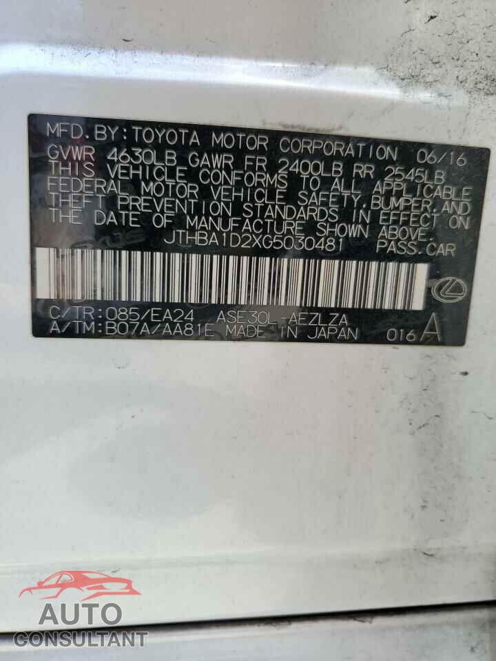 LEXUS IS 2016 - JTHBA1D2XG5030481