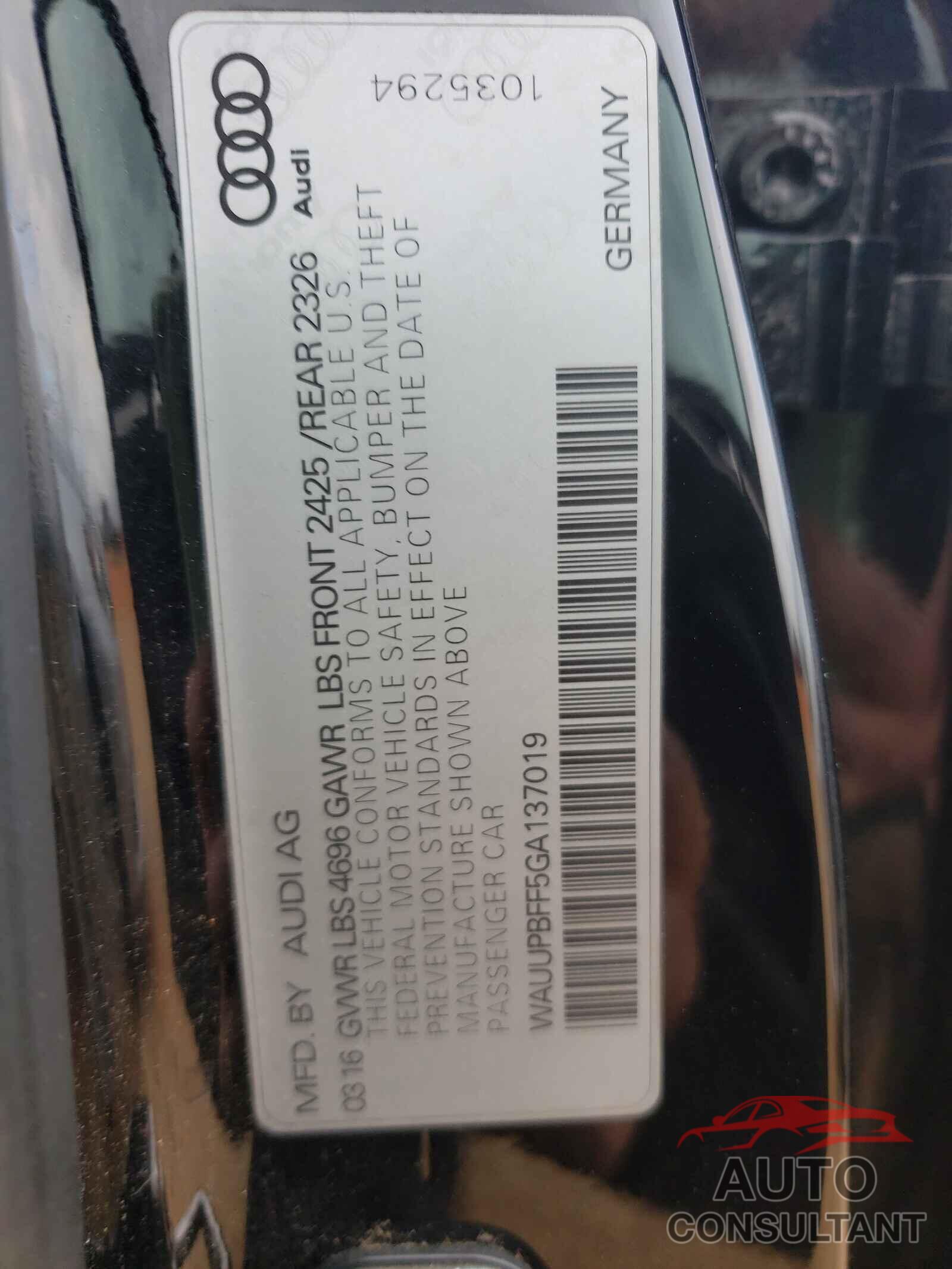 AUDI A3 2016 - WAUUPBFF5GA137019