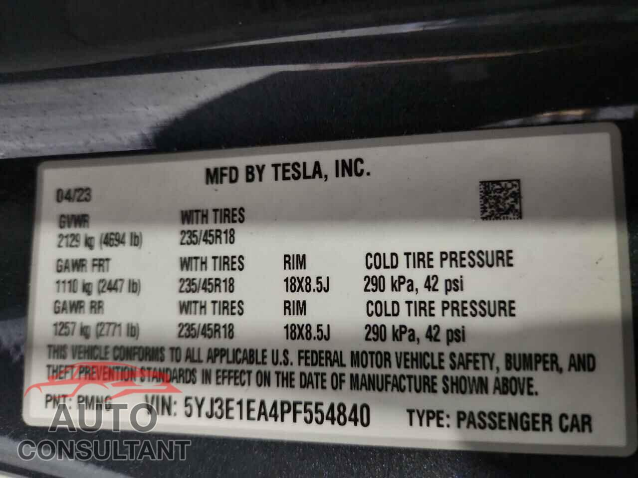 TESLA MODEL 3 2023 - 5YJ3E1EA4PF554840