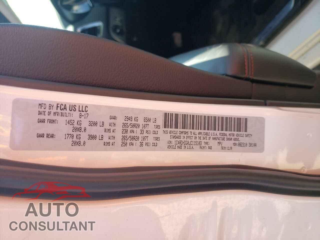 DODGE DURANGO 2018 - 1C4RDHDG0JC115103