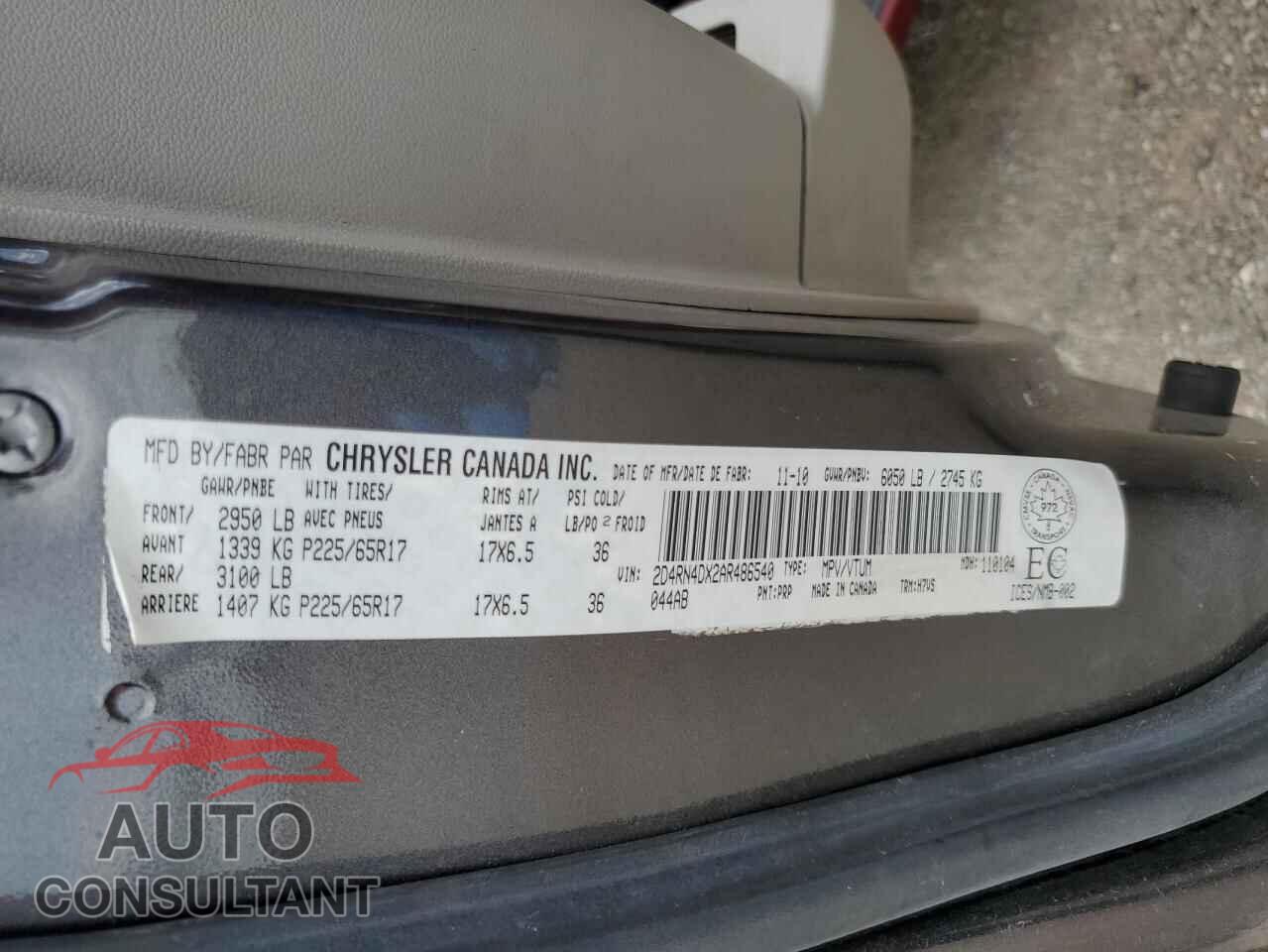 DODGE CARAVAN 2010 - 2D4RN4DX2AR486540