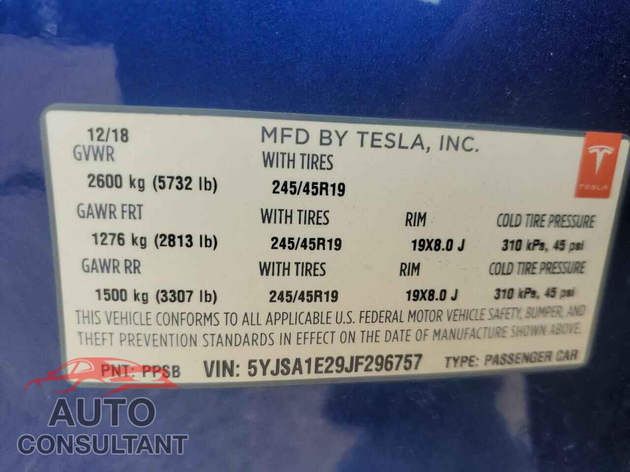 TESLA MODEL S 2018 - 5YJSA1E29JF296757