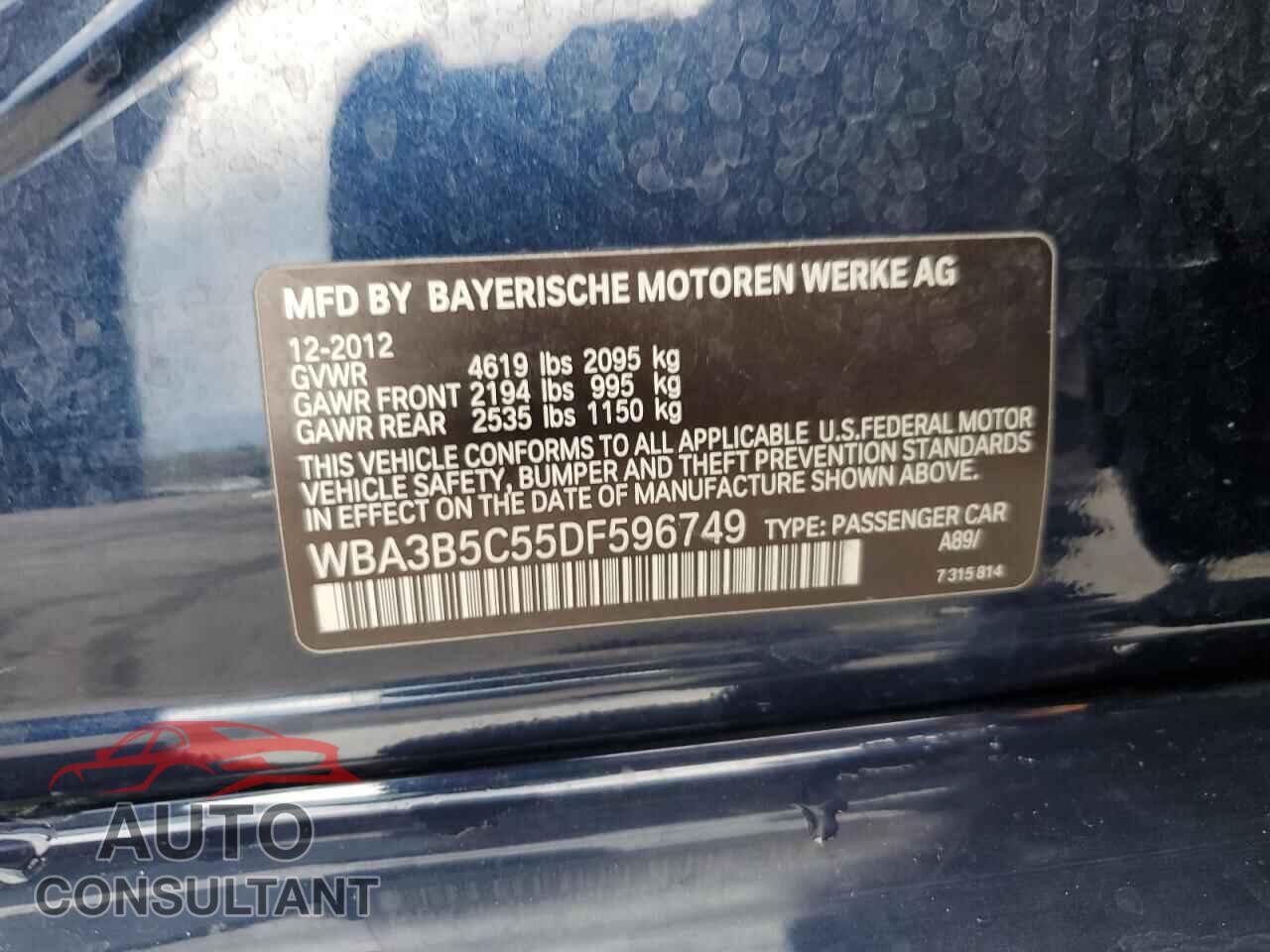 BMW 3 SERIES 2013 - WBA3B5C55DF596749