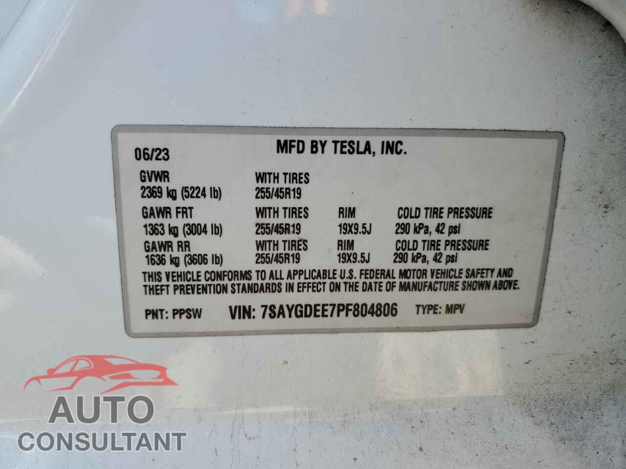 TESLA MODEL Y 2023 - 7SAYGDEE7PF804806