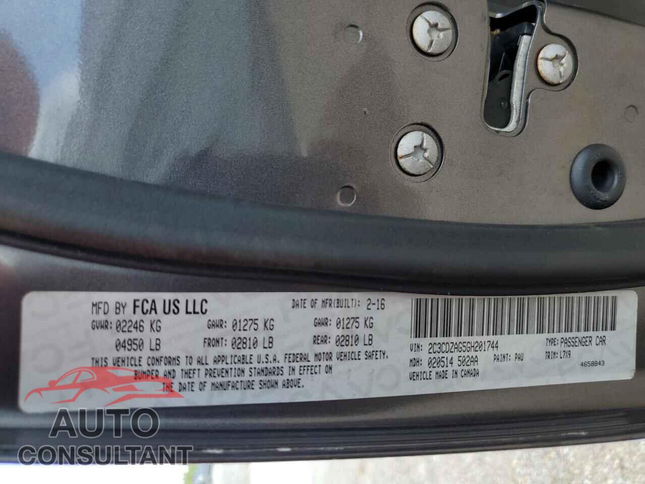 DODGE CHALLENGER 2016 - 2C3CDZAG5GH201744