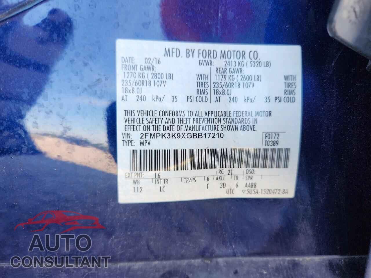 FORD EDGE 2016 - 2FMPK3K9XGBB17210