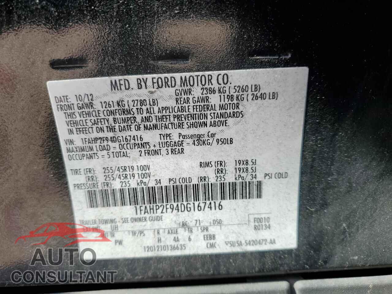 FORD TAURUS 2013 - 1FAHP2F94DG167416