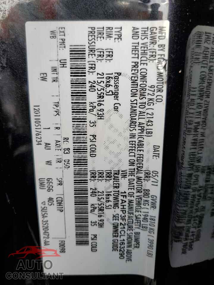 FORD FOCUS 2012 - 1FAHP3F21CL163290