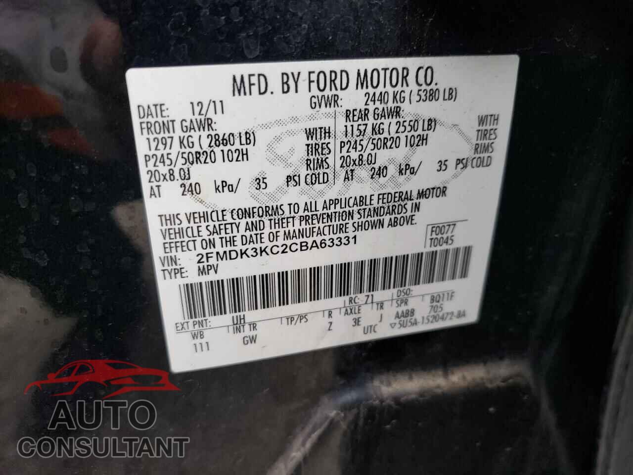 FORD EDGE 2012 - 2FMDK3KC2CBA63331