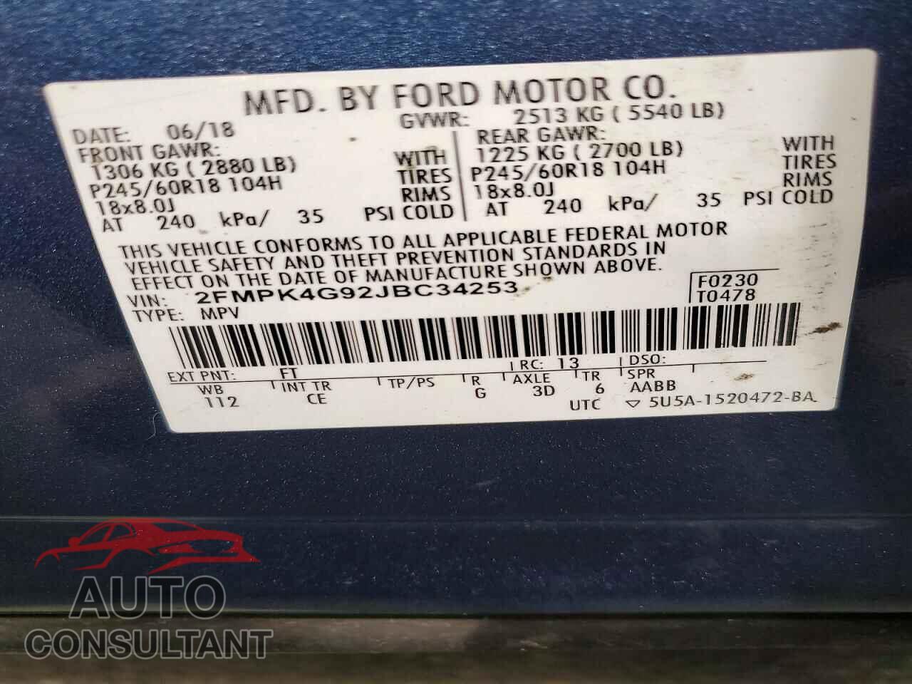 FORD EDGE 2018 - 2FMPK4G92JBC34253