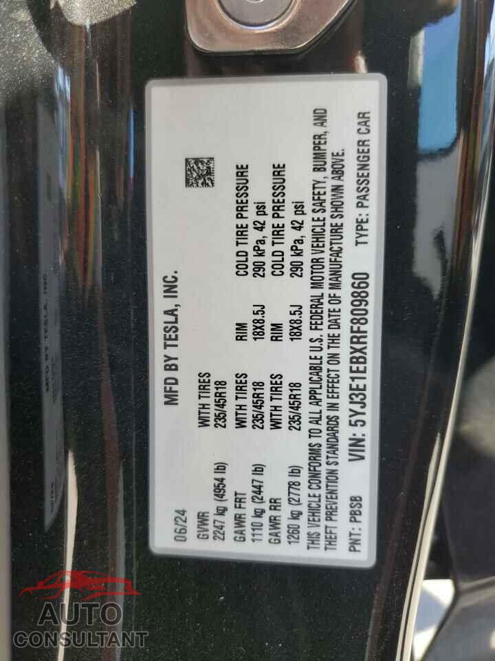 TESLA MODEL 3 2024 - 5YJ3E1EBXRF809860