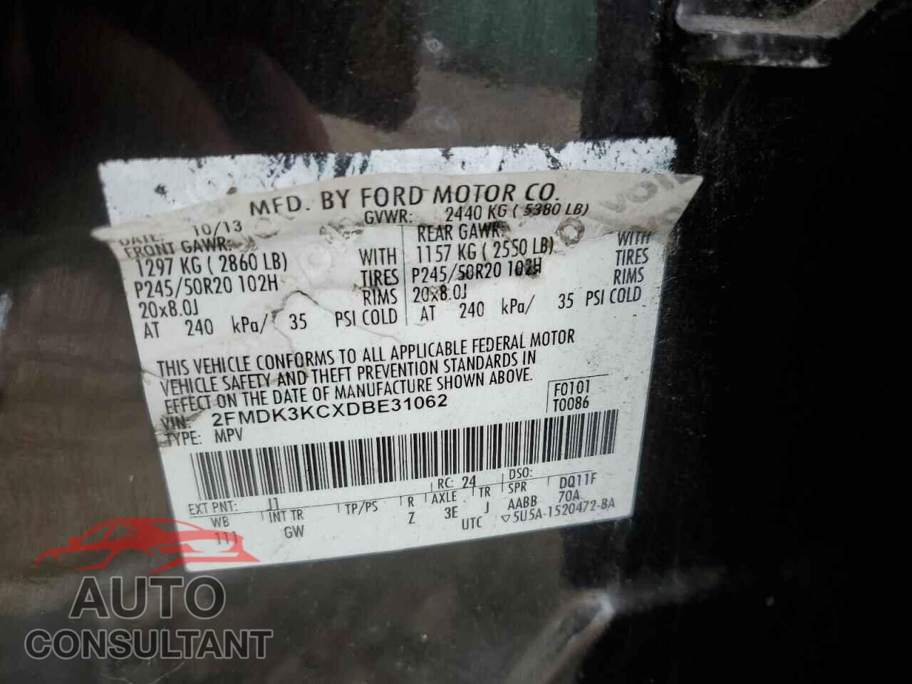 FORD EDGE 2013 - 2FMDK3KCXDBE31062