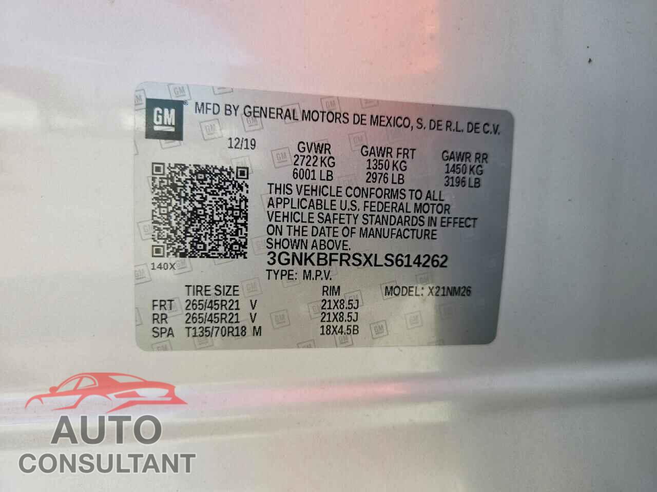 CHEVROLET BLAZER 2020 - 3GNKBFRSXLS614262