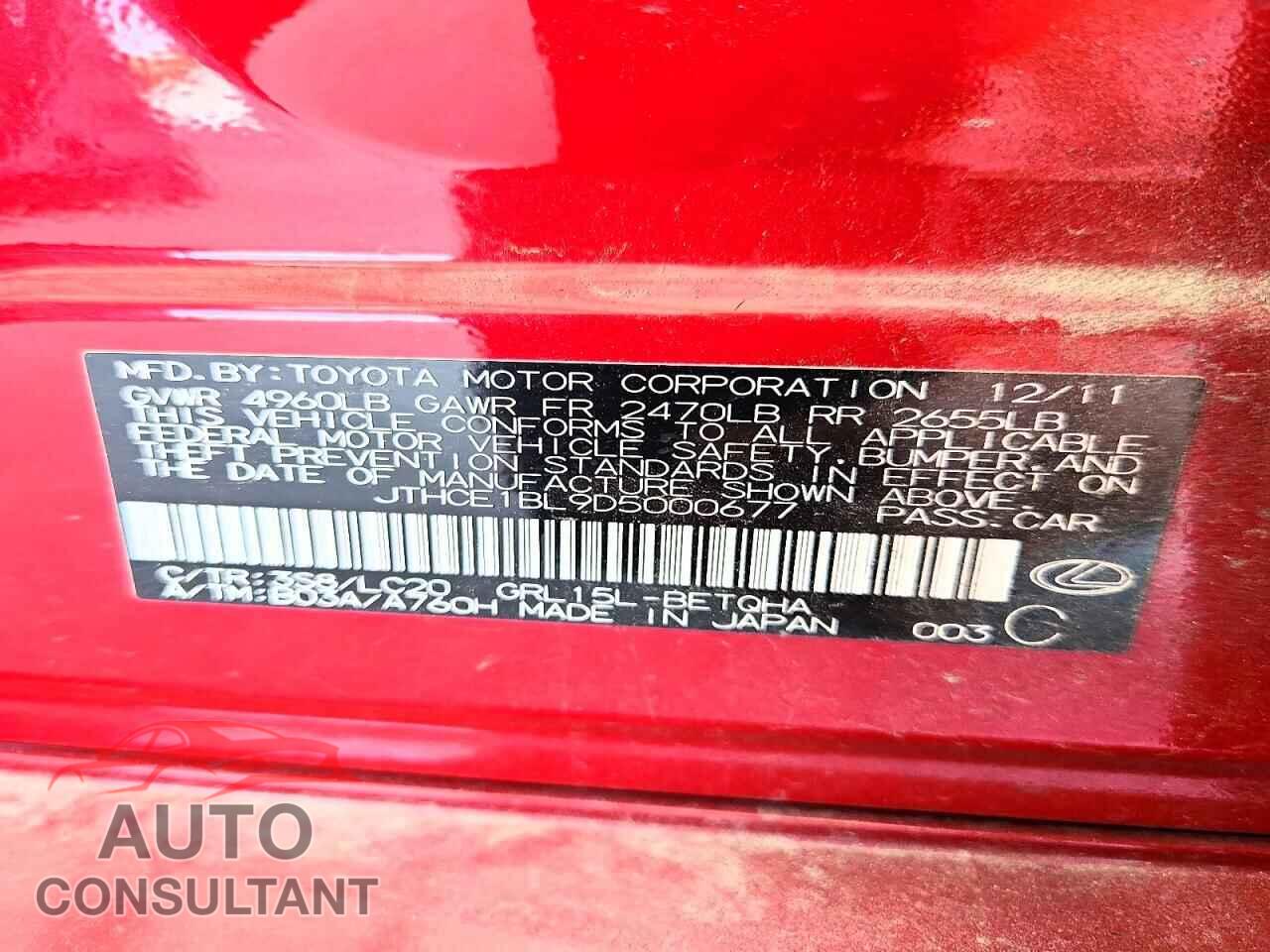 LEXUS GS350 2013 - JTHCE1BL9D5000677