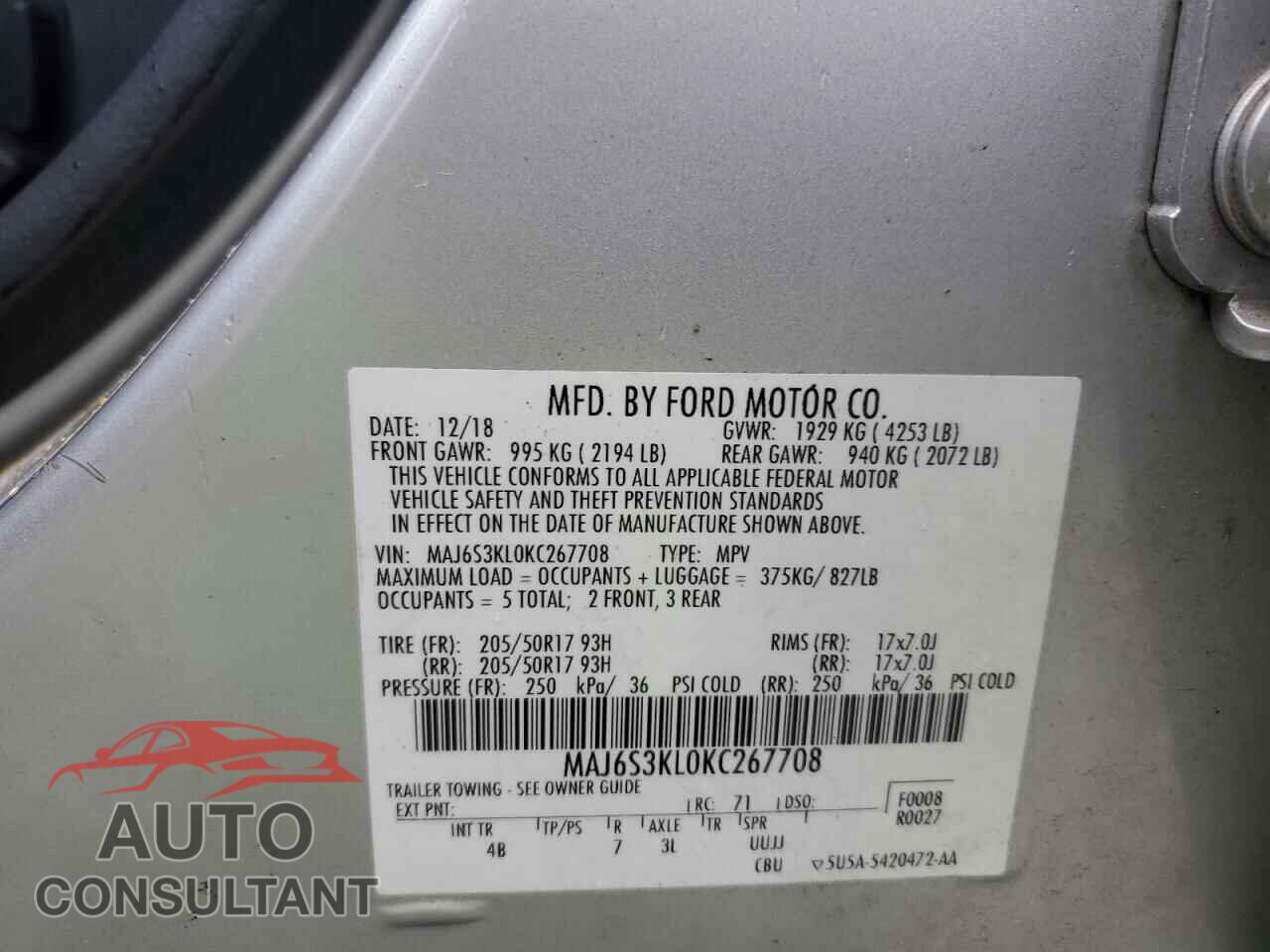 FORD ECOSPORT 2019 - MAJ6S3KL0KC267708
