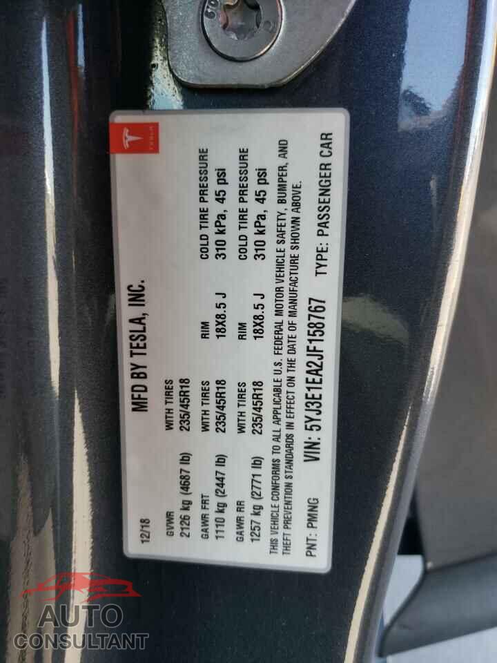 TESLA MODEL 3 2018 - 5YJ3E1EA2JF158767