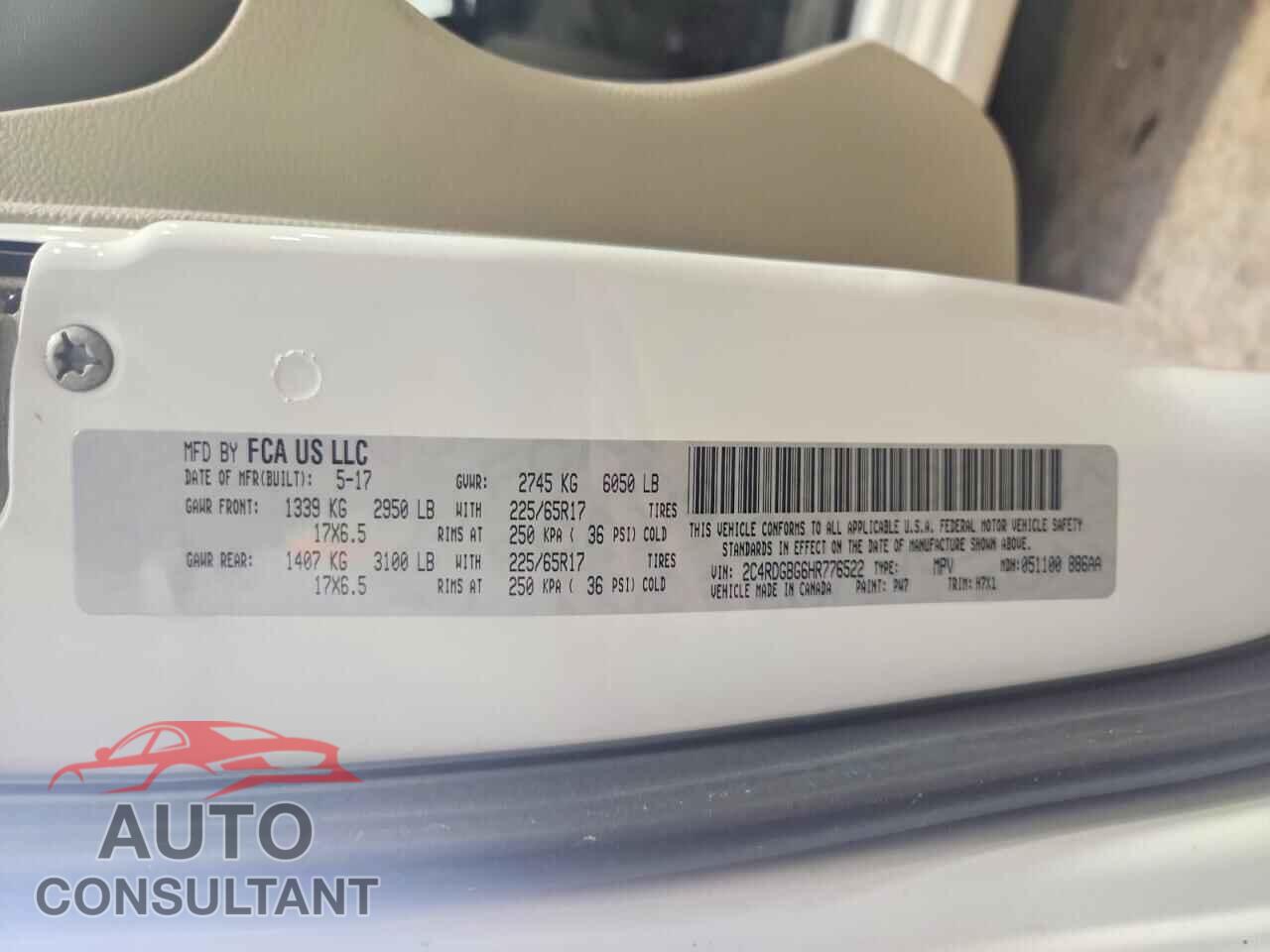 DODGE CARAVAN 2017 - 2C4RDGBG6HR776522