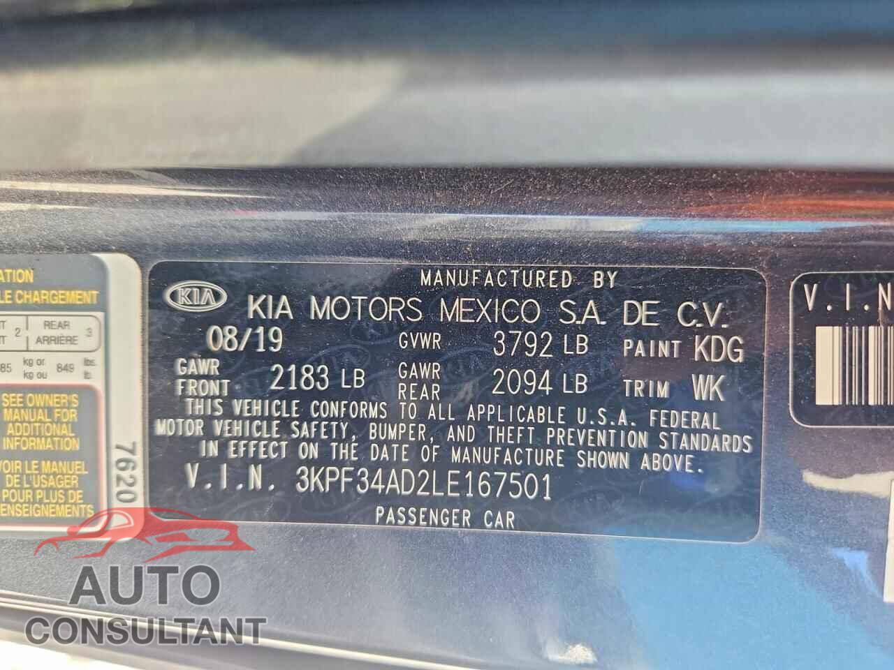 KIA FORTE 2020 - 3KPF34AD2LE167501