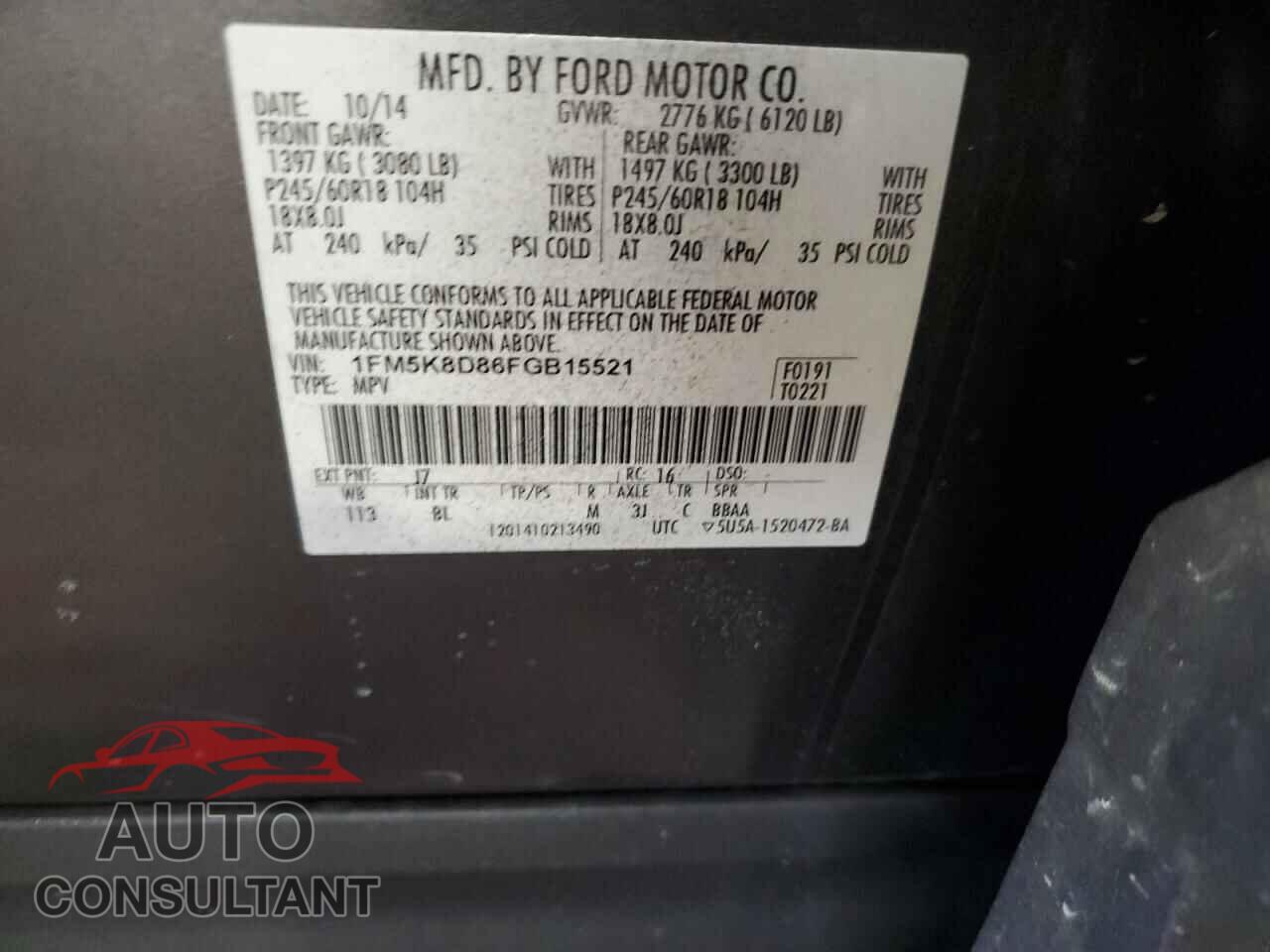 FORD EXPLORER 2015 - 1FM5K8D86FGB15521