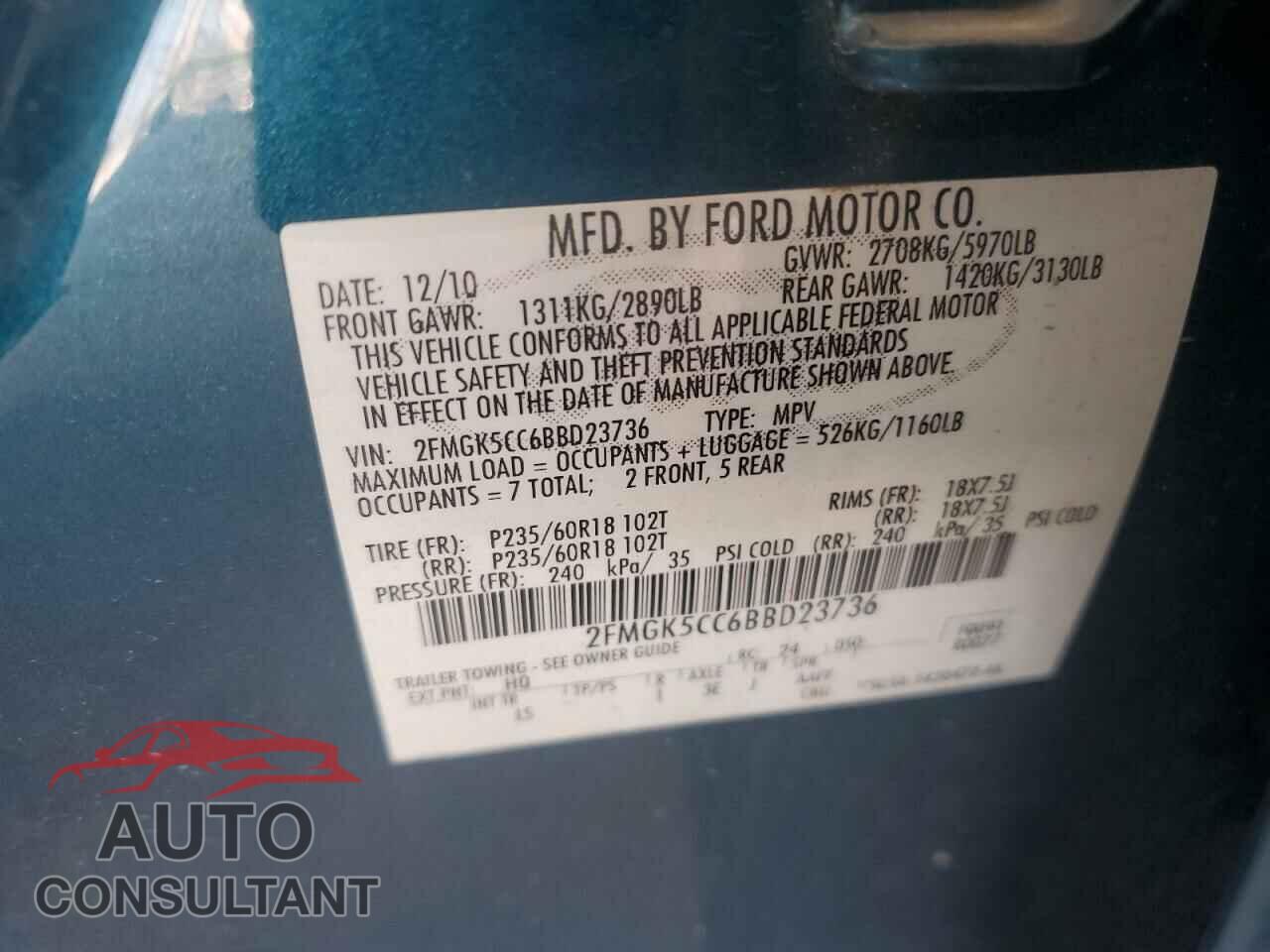 FORD FLEX 2011 - 2FMGK5CC6BBD23736