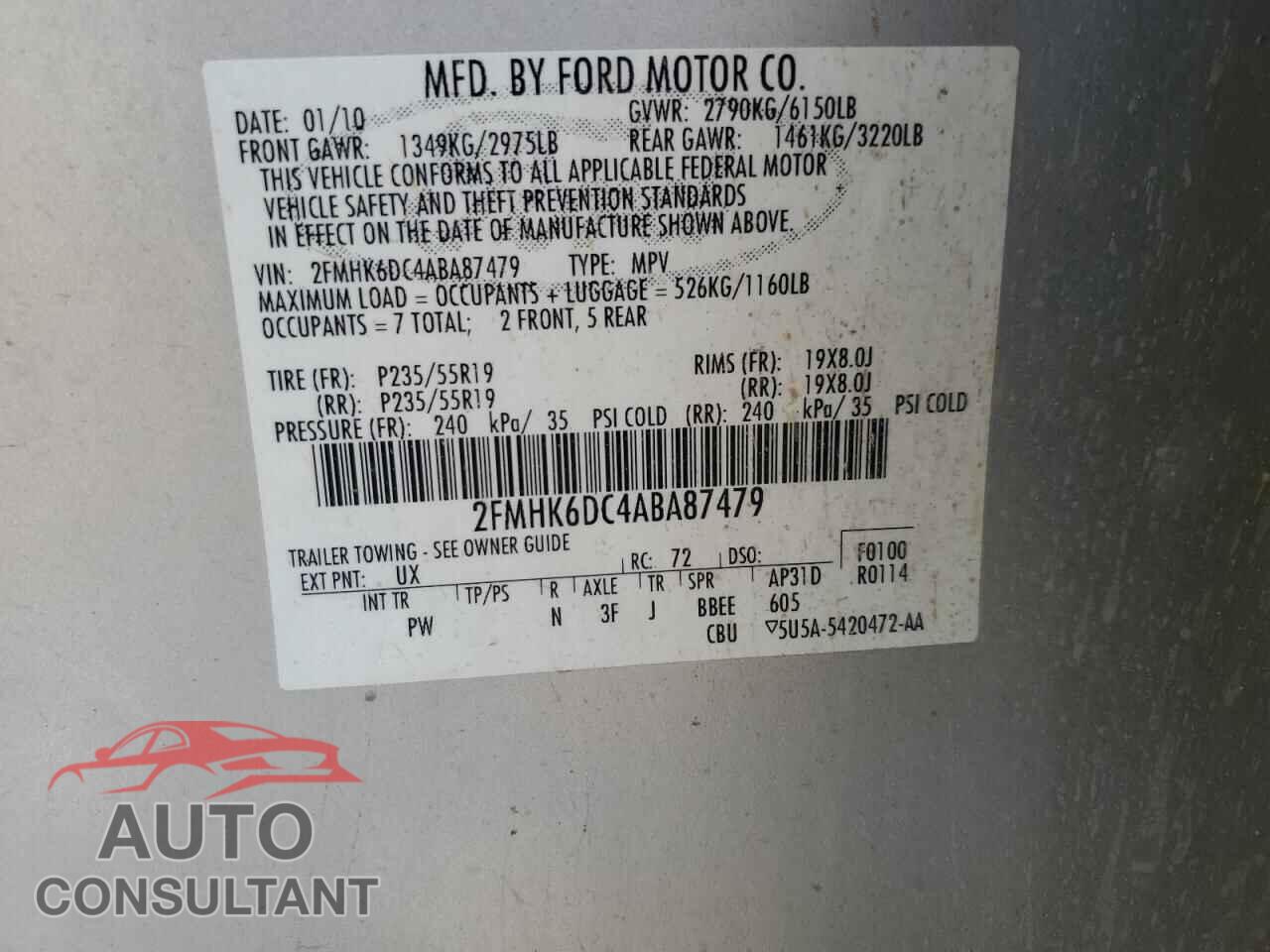 FORD FLEX 2010 - 2FMHK6DC4ABA87479