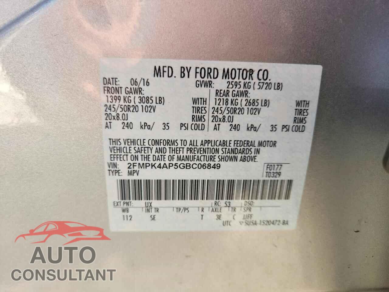 FORD EDGE 2016 - 2FMPK4AP5GBC06849