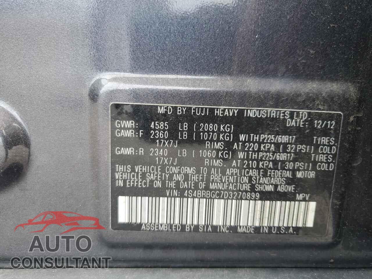 SUBARU OUTBACK 2013 - 4S4BRBGC7D3270899