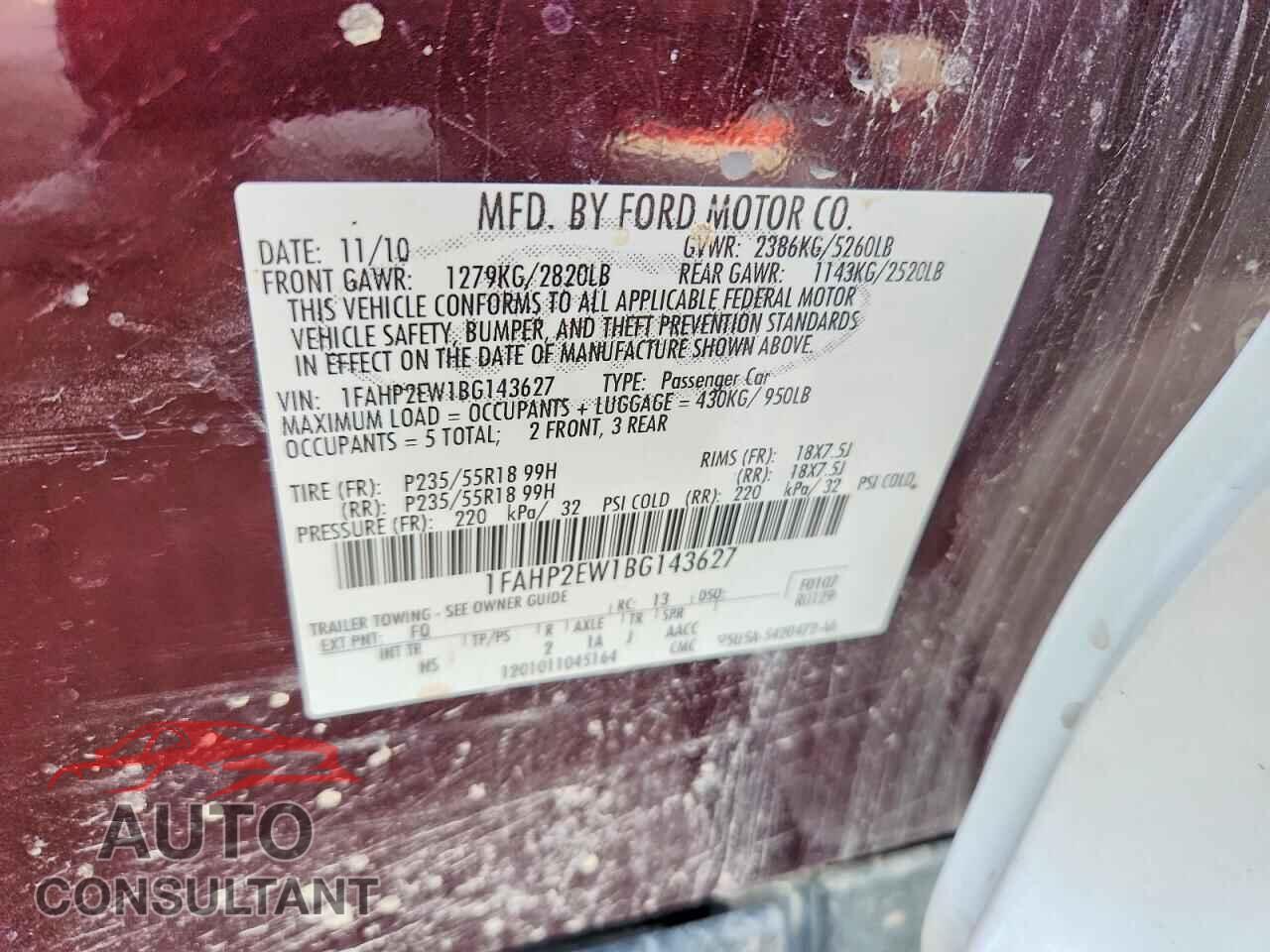 FORD TAURUS 2011 - 1FAHP2EW1BG143627